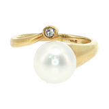 14K Yellow Gold 8.5mm White Pearl & Diamond Accent Ring