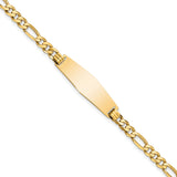 14k Polished Solid Chain/Solid Plate Flat Figaro Link Soft Diamond Shape 28x9.5mm Plate 7 inch ID Bracelet LID76C