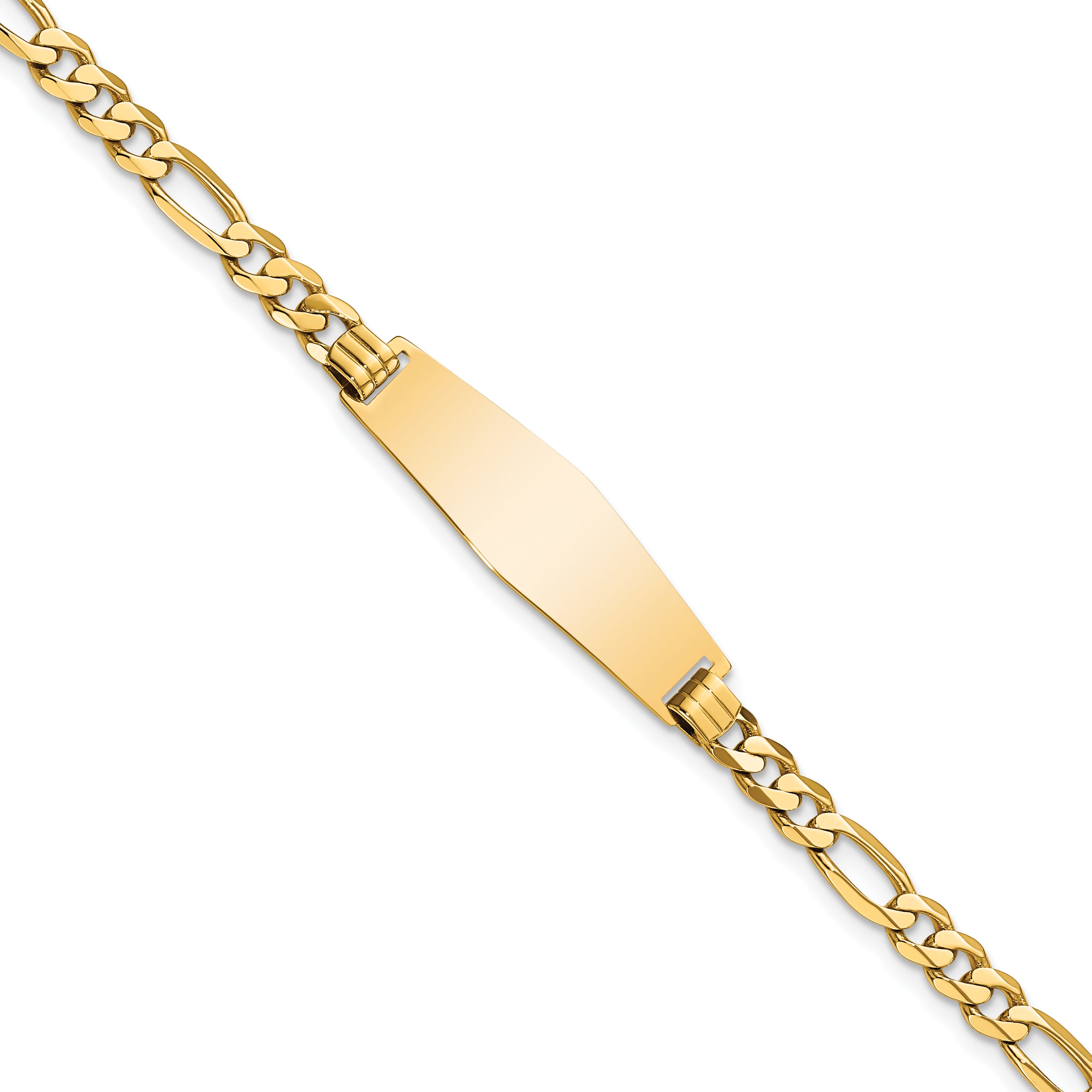 14k Polished Solid Chain/Solid Plate Flat Figaro Link Soft Diamond Shape 28x9.5mm Plate 7 inch ID Bracelet LID76C