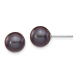 14k White Gold 8-9mm Black Round Freshwater Cultured Pearl Stud Post Earrings XW80PB
