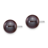 14k White Gold 8-9mm Black Round Freshwater Cultured Pearl Stud Post Earrings XW80PB