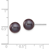 14k White Gold 8-9mm Black Round Freshwater Cultured Pearl Stud Post Earrings XW80PB