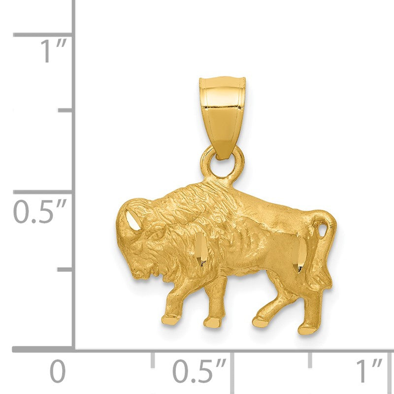 14K Satin Diamond-cut Buffalo Pendant K3329