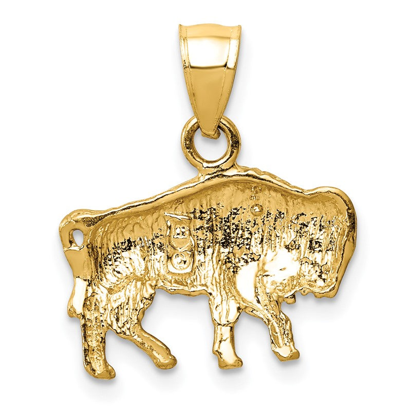 14K Satin Diamond-cut Buffalo Pendant K3329