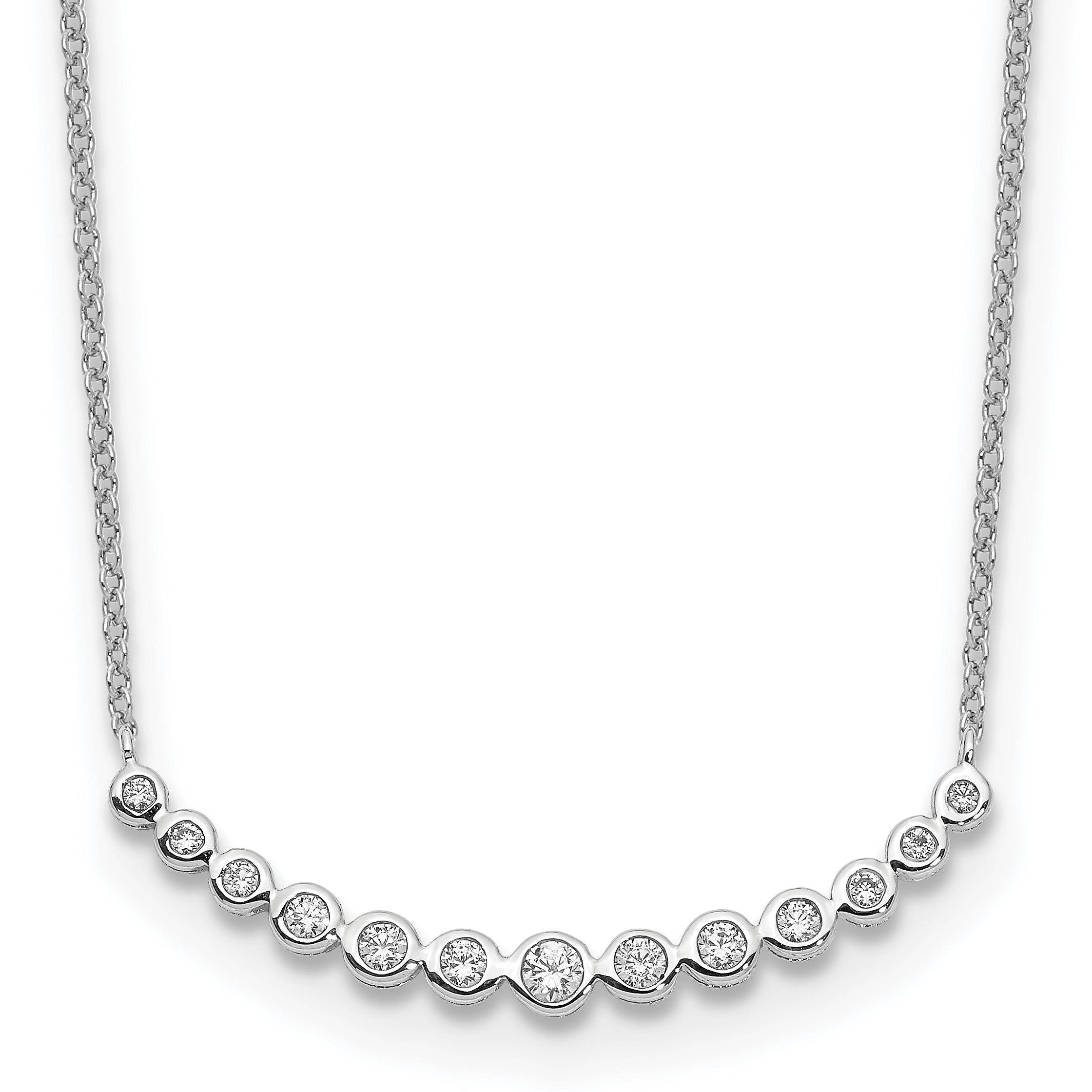 14k White Gold 1/4 carat Diamond Bezel-set Curved Bar 18 inch Necklace PM1005