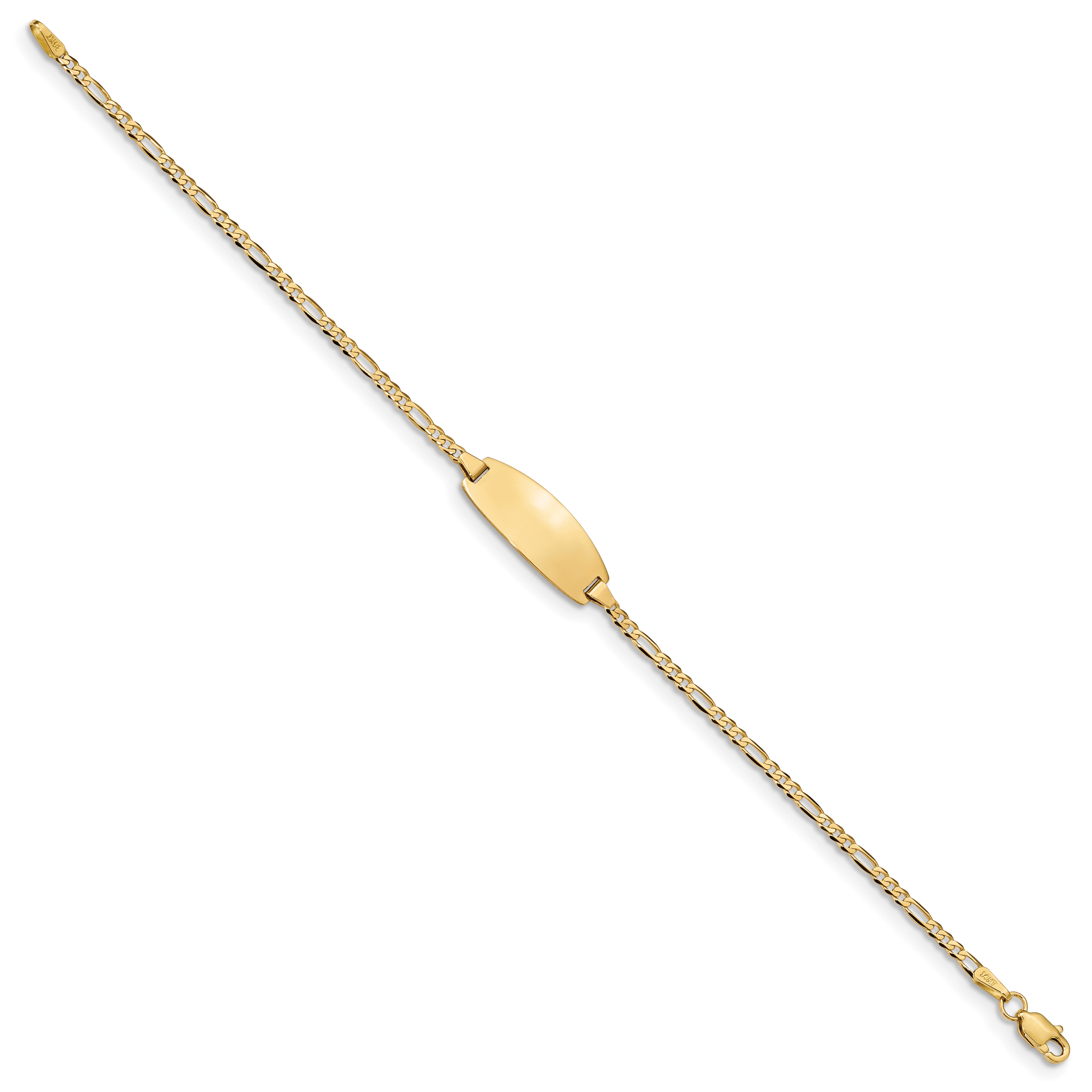 14k Polished Solid Chain/Solid Plate Figaro Link Oval 18.5x7.5mm Plate 5.5 inch Baby/Child ID Bracelet LID84
