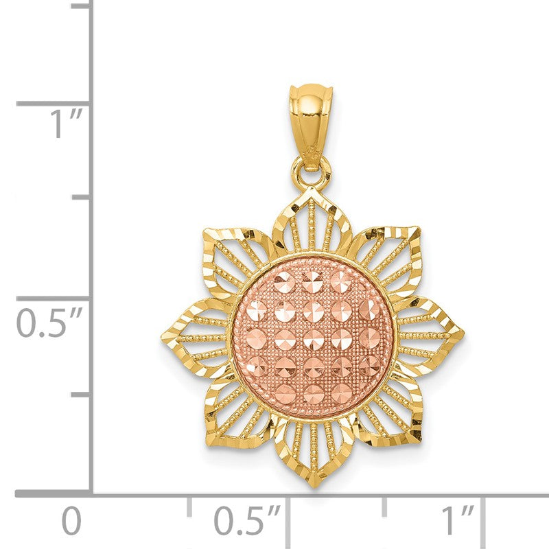 14K Two-Tone Diamond-cut Sunflower Pendant C4569