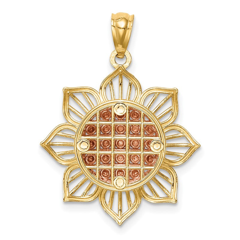 14K Two-Tone Diamond-cut Sunflower Pendant C4569