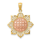 14K Two-Tone Diamond-cut Sunflower Pendant C4569