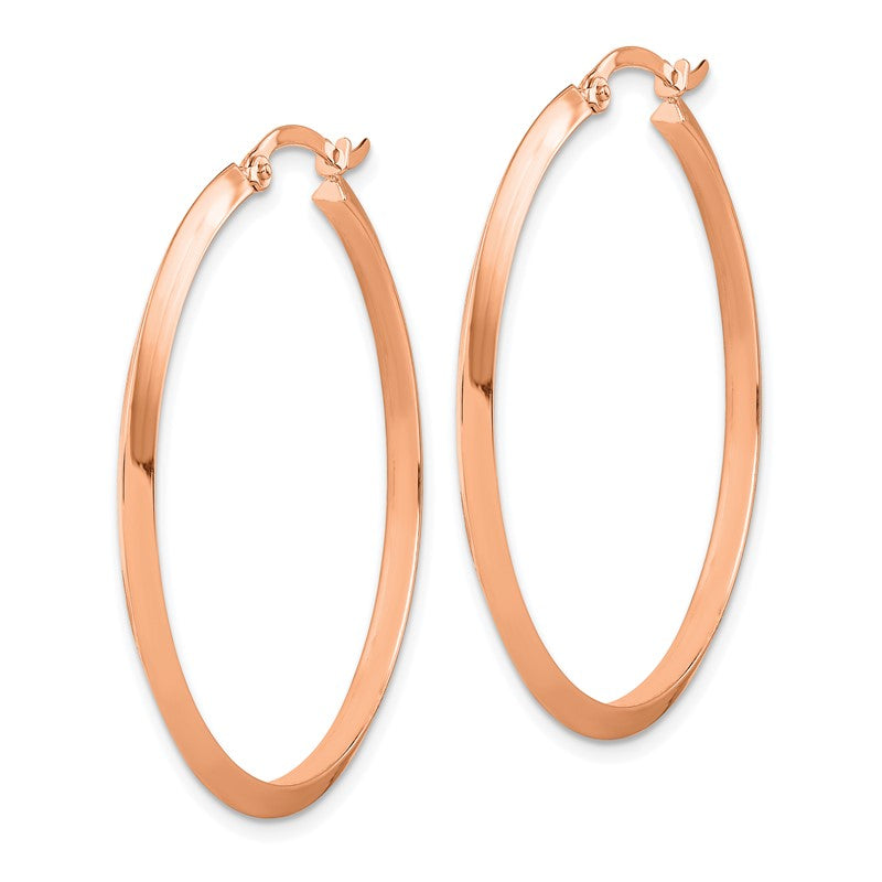 14K Rose Gold 2.25x38mm Polished Knife-Edge Tube Hoop Earrings TF1632R