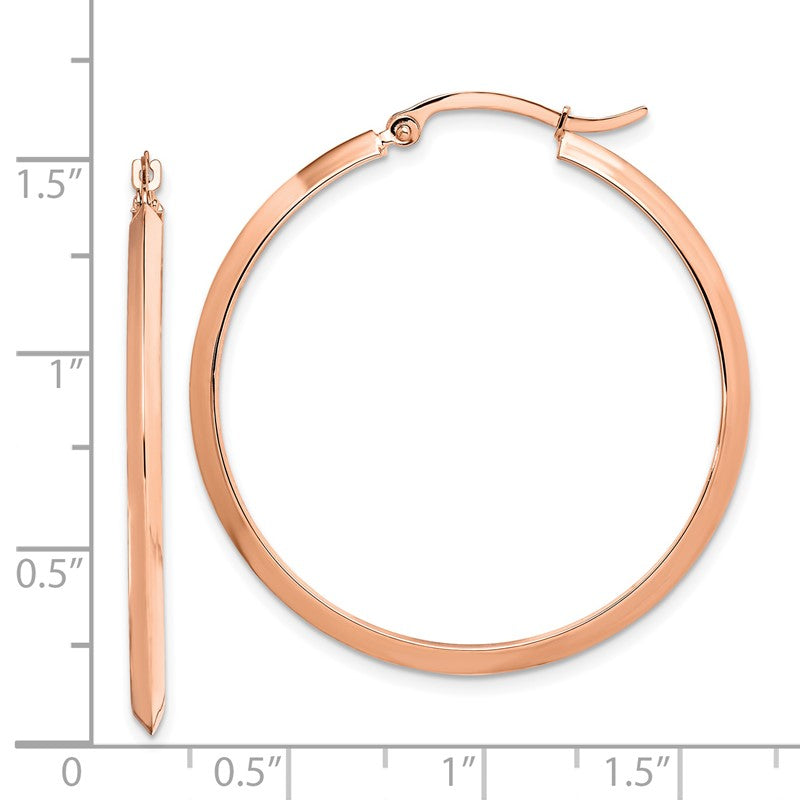 14K Rose Gold 2.25x38mm Polished Knife-Edge Tube Hoop Earrings TF1632R