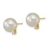 14k 9-10mm White Round South Sea Saltwater Cultured Pearl and .10 Carat Diamond Post Earrings XF470E