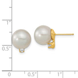14k 9-10mm White Round South Sea Saltwater Cultured Pearl and .10 Carat Diamond Post Earrings XF470E