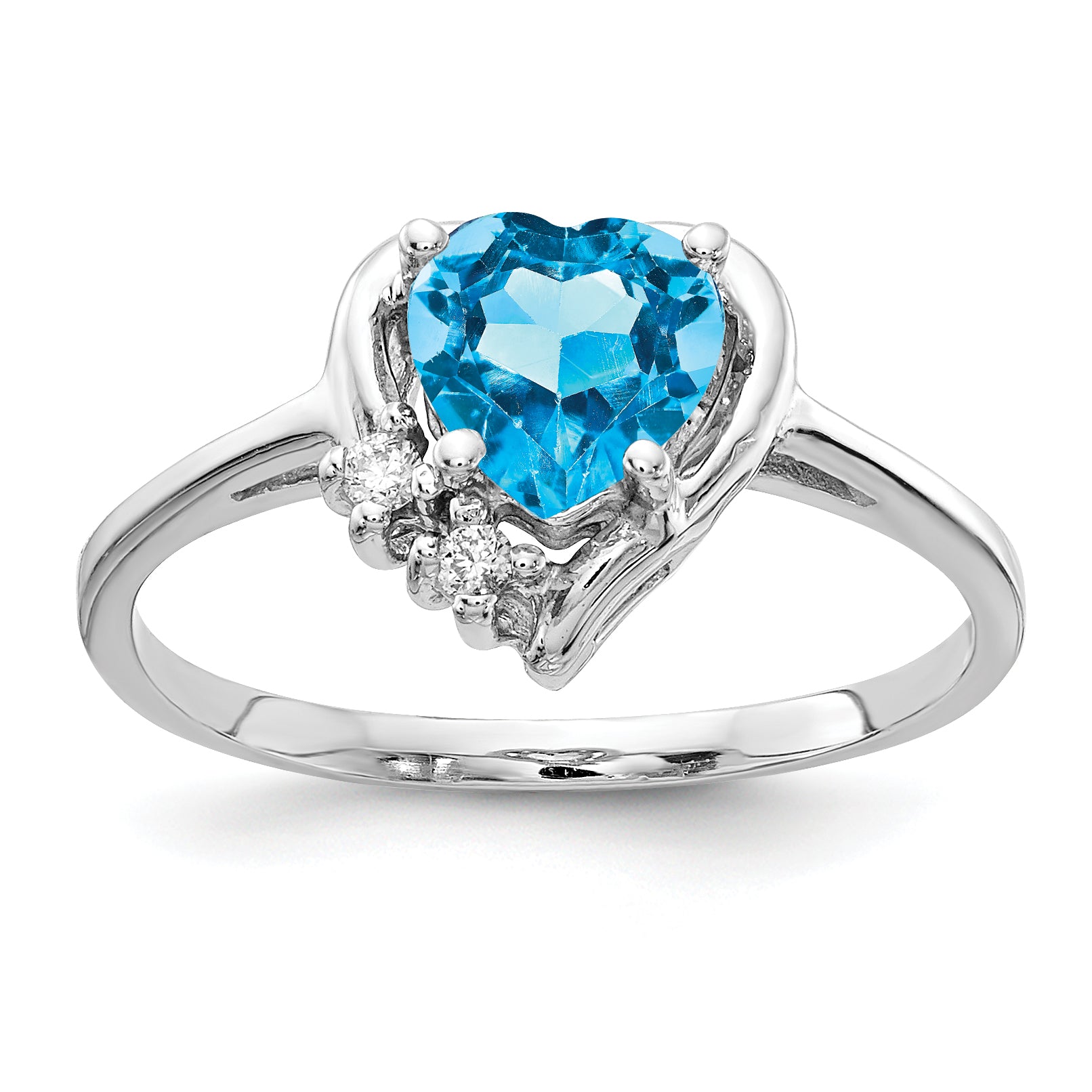 14k White Gold 6mm Heart Blue Topaz and A Diamond Ring Y2234BT/A