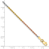 14K Tri-colored 10 inch 1.75mm Diamond-cut Rope with Lobster Clasp Anklet 014TC