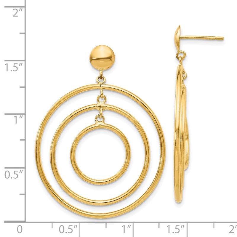 14k Polished Graduated Circles Dangle Post Earrings TC490