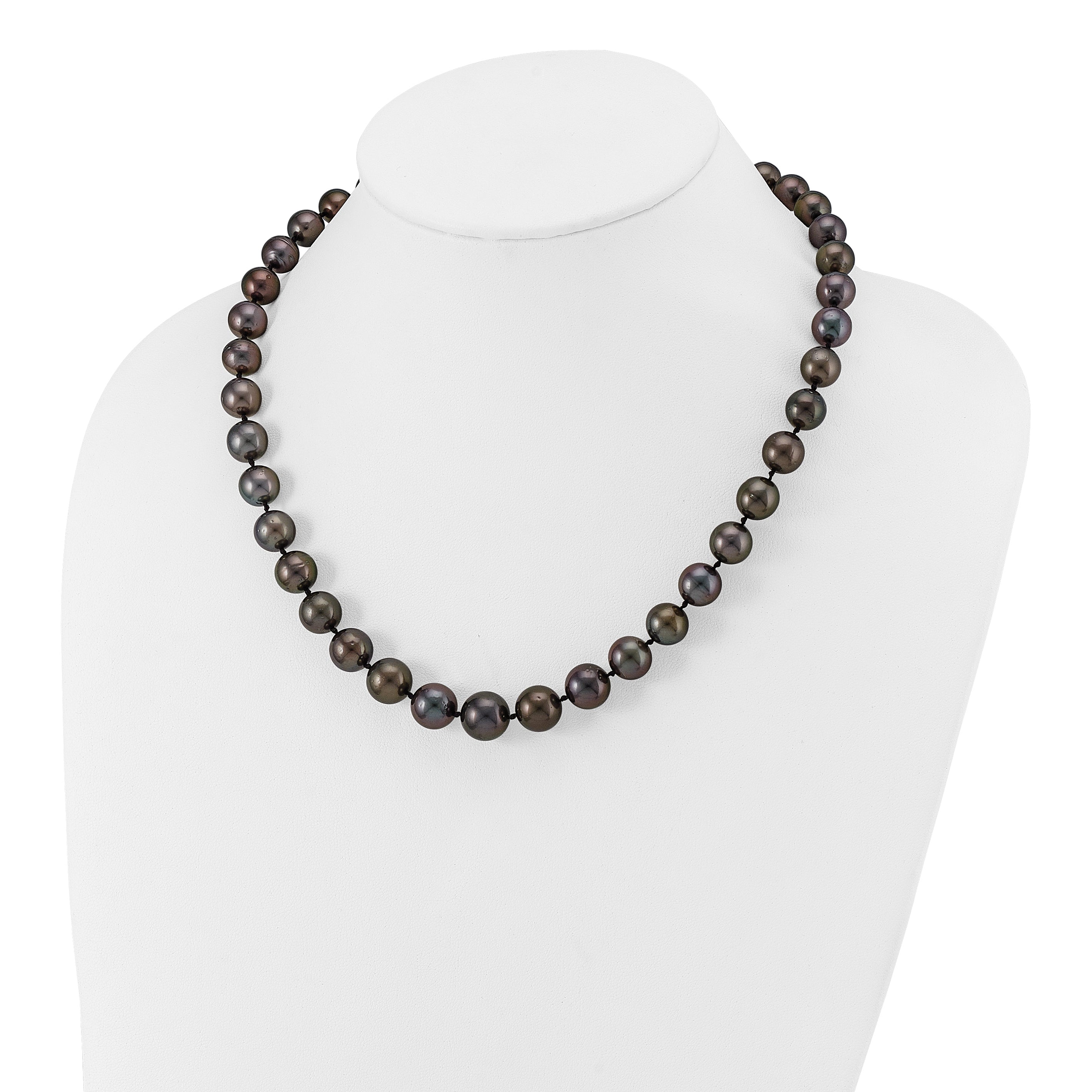 14k White Gold 9-12mm Black Semi-Round Tahitian Saltwater Cultured Pearl Graduated 19 inch Necklace XF464