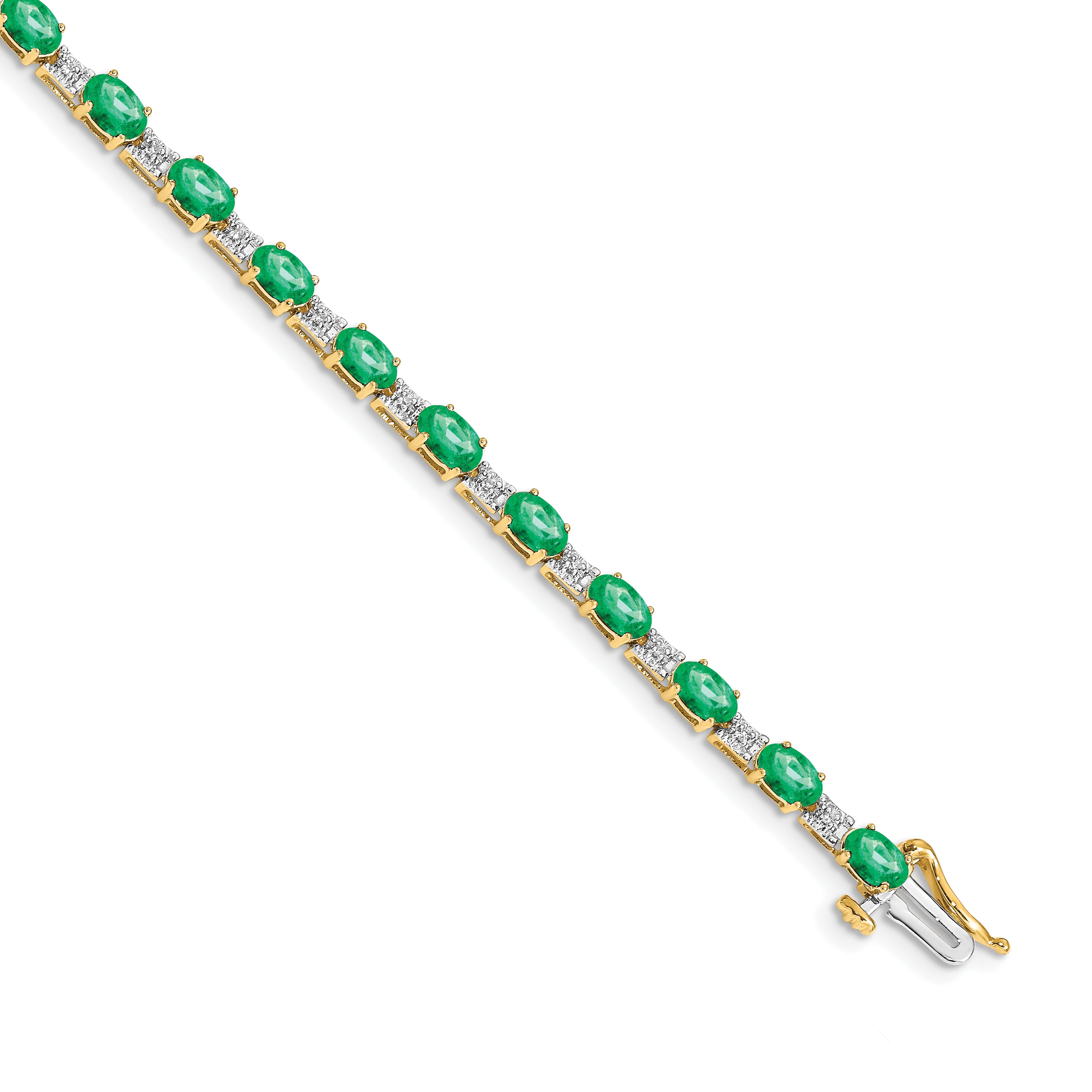 14k White Gold Complete Diamond and Oval Emerald 7 inch Bracelet BM4481