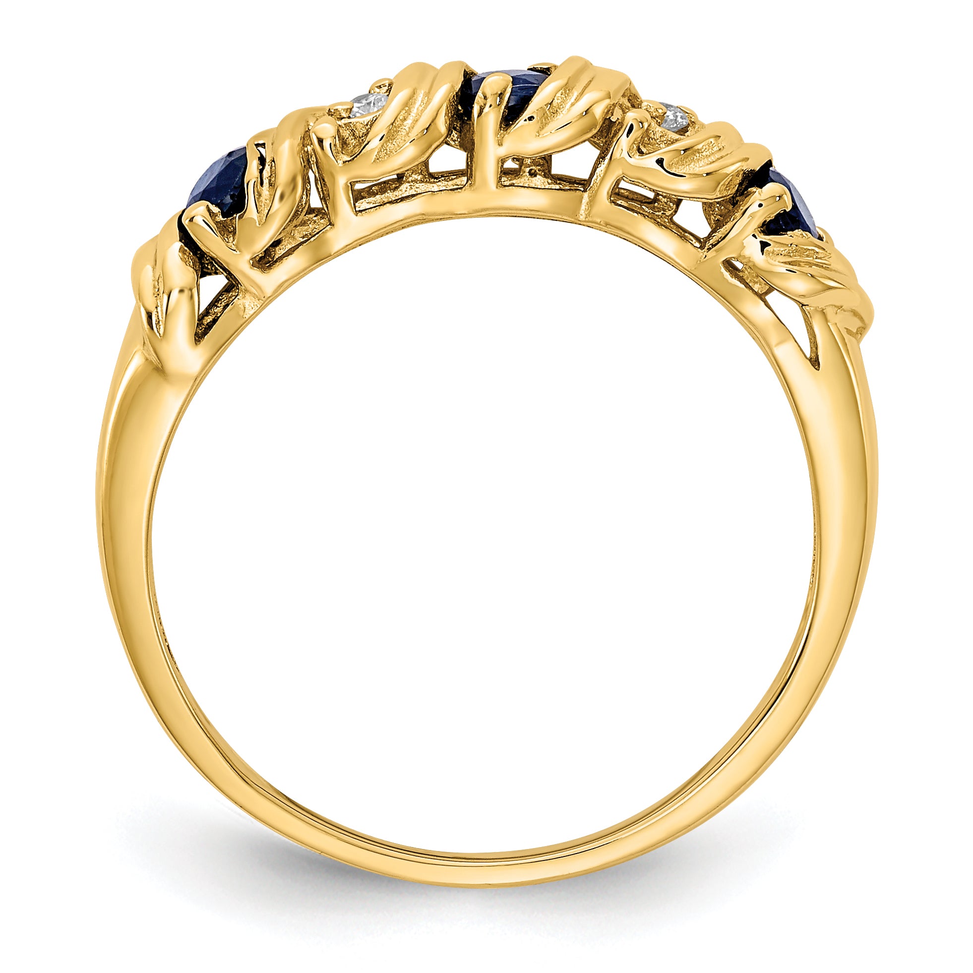 14k 2.75mm Blue Sapphire and AAA Diamond Twist Ring Y4718S/AAA