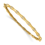 14k White Gold Bamboo Design Complete 1/4 carat Diamond Hinged Oval Bangle Bracelet BM3698