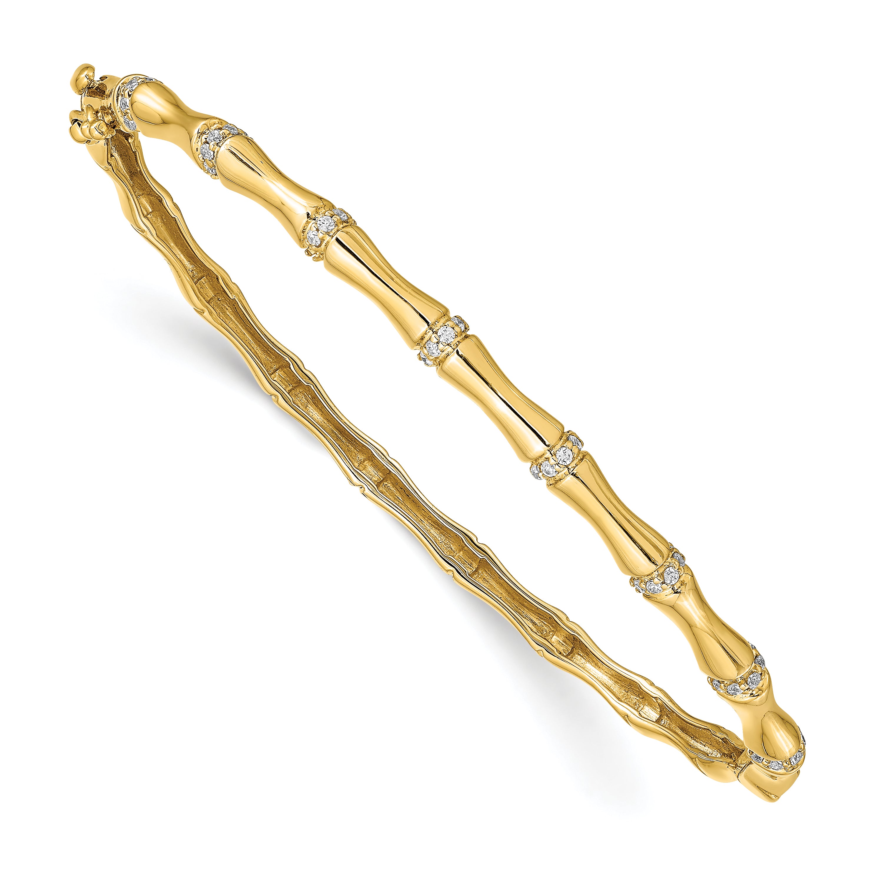 14k White Gold Bamboo Design Complete 1/4 carat Diamond Hinged Oval Bangle Bracelet BM3698
