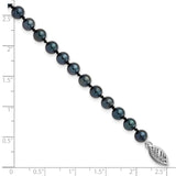 14k White Gold 5-6mm Black Round Akoya Saltwater Cultured Pearl 16 inch Necklace PLB50