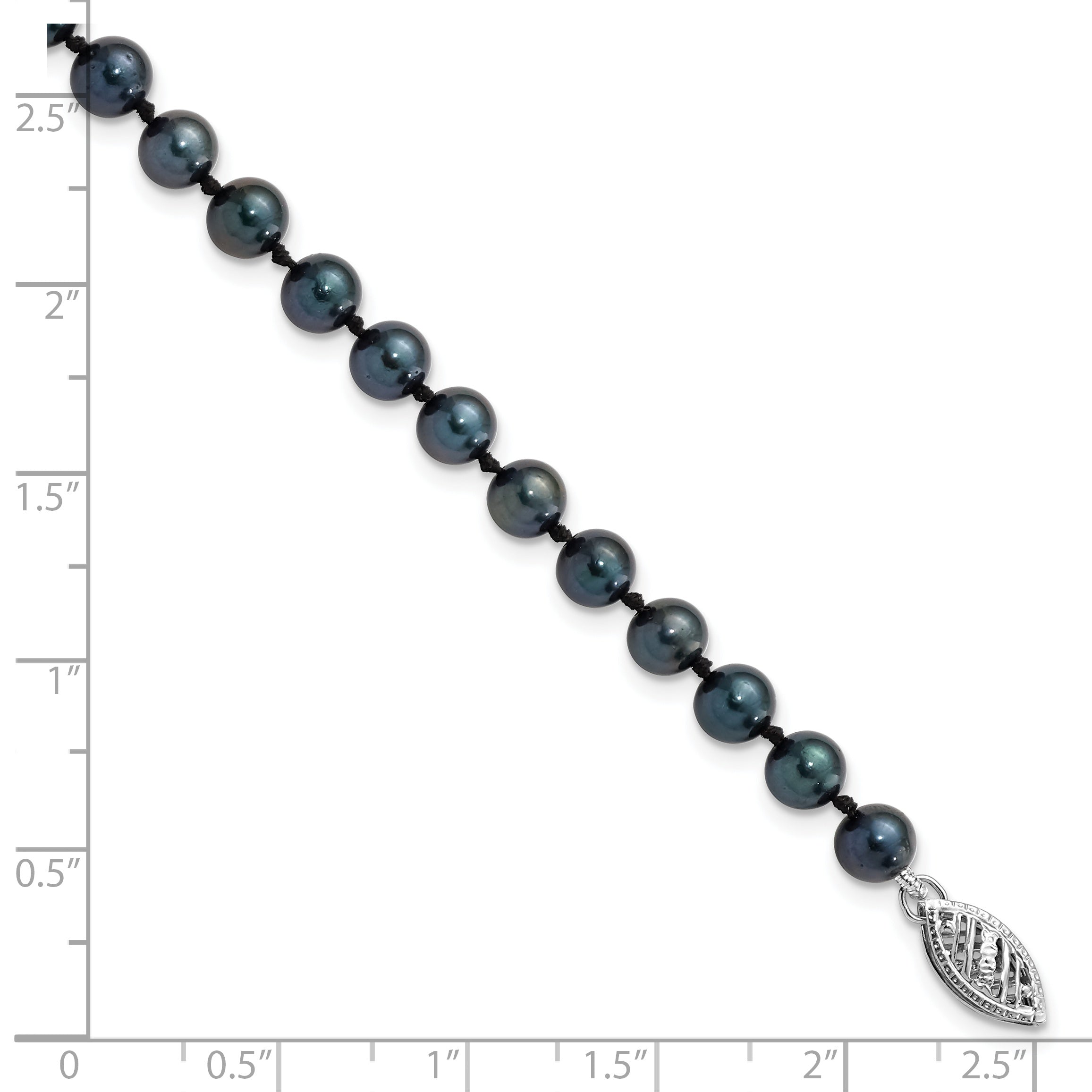 14k White Gold 5-6mm Black Round Akoya Saltwater Cultured Pearl 16 inch Necklace PLB50