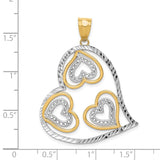 14K and White Rhodium Polished Hearts Inside Heart Pendant K2553
