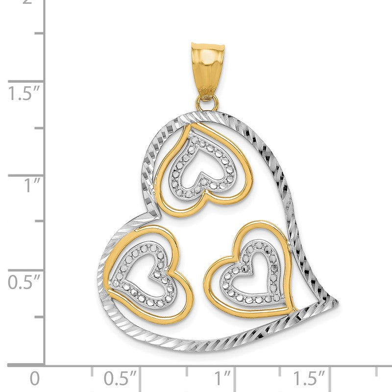 14K and White Rhodium Polished Hearts Inside Heart Pendant K2553