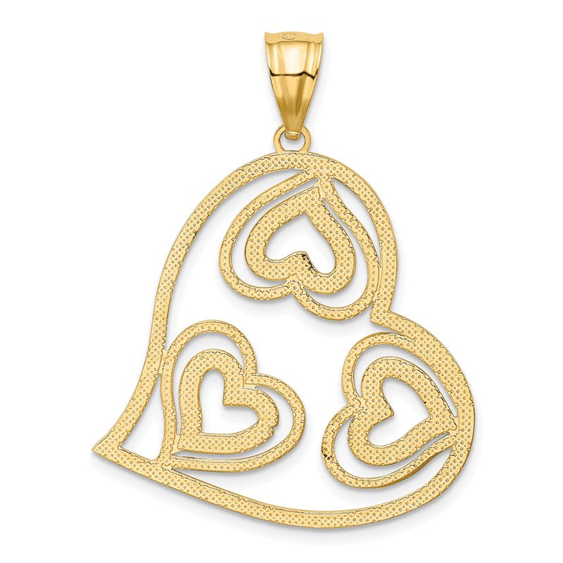 14K and White Rhodium Polished Hearts Inside Heart Pendant K2553