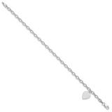 14k White Gold Engravable 14x10mm Solid Dangle Heart Charm and Hollow Chain 7.5 inch Bracelet SF1823