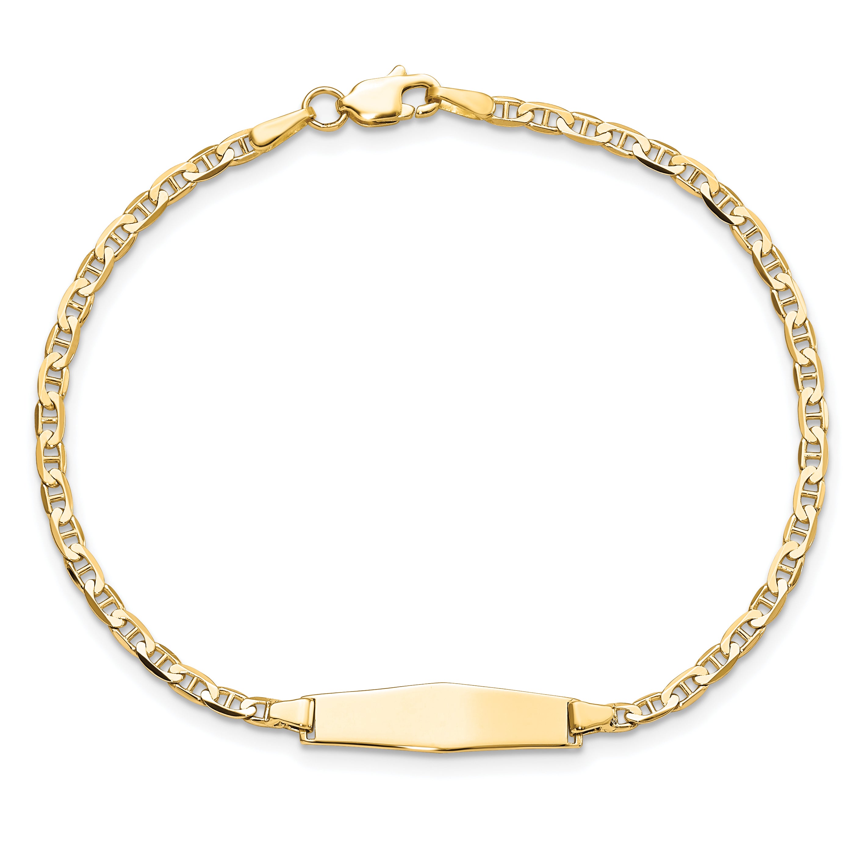 14k Polished Solid Chain/Solid Plate Flat Anchor Link Soft Diamond Shape 19.5x5.2mm Plate 7 inch ID Bracelet LID71C