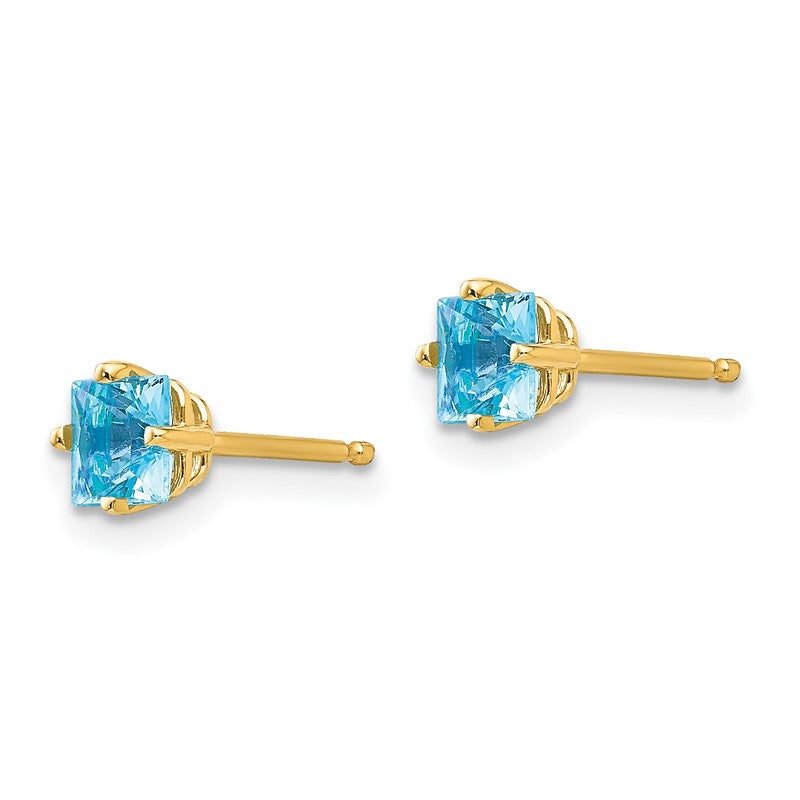14k 4mm Princess-cut Blue Topaz Post Earrings XE60BT