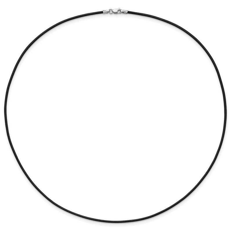 14k White Gold Clasp 1.5mm 16 inch Black Leather Cord Necklace XG251
