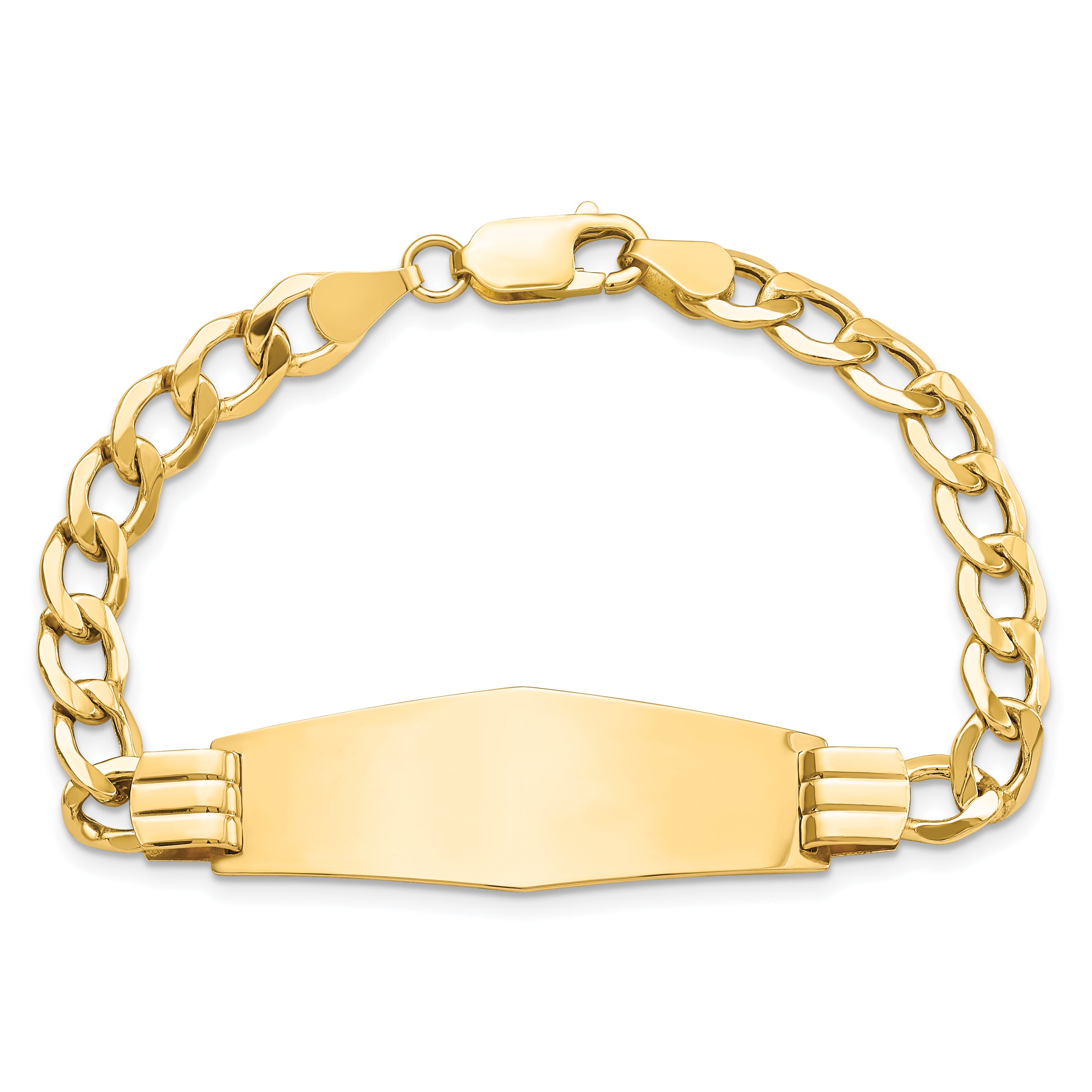 14k Polished Semi-Solid Chain/Solid Plate Curb Link Soft Diamond Shape 39x14mm Plate 7 inch ID Bracelet DCID111C