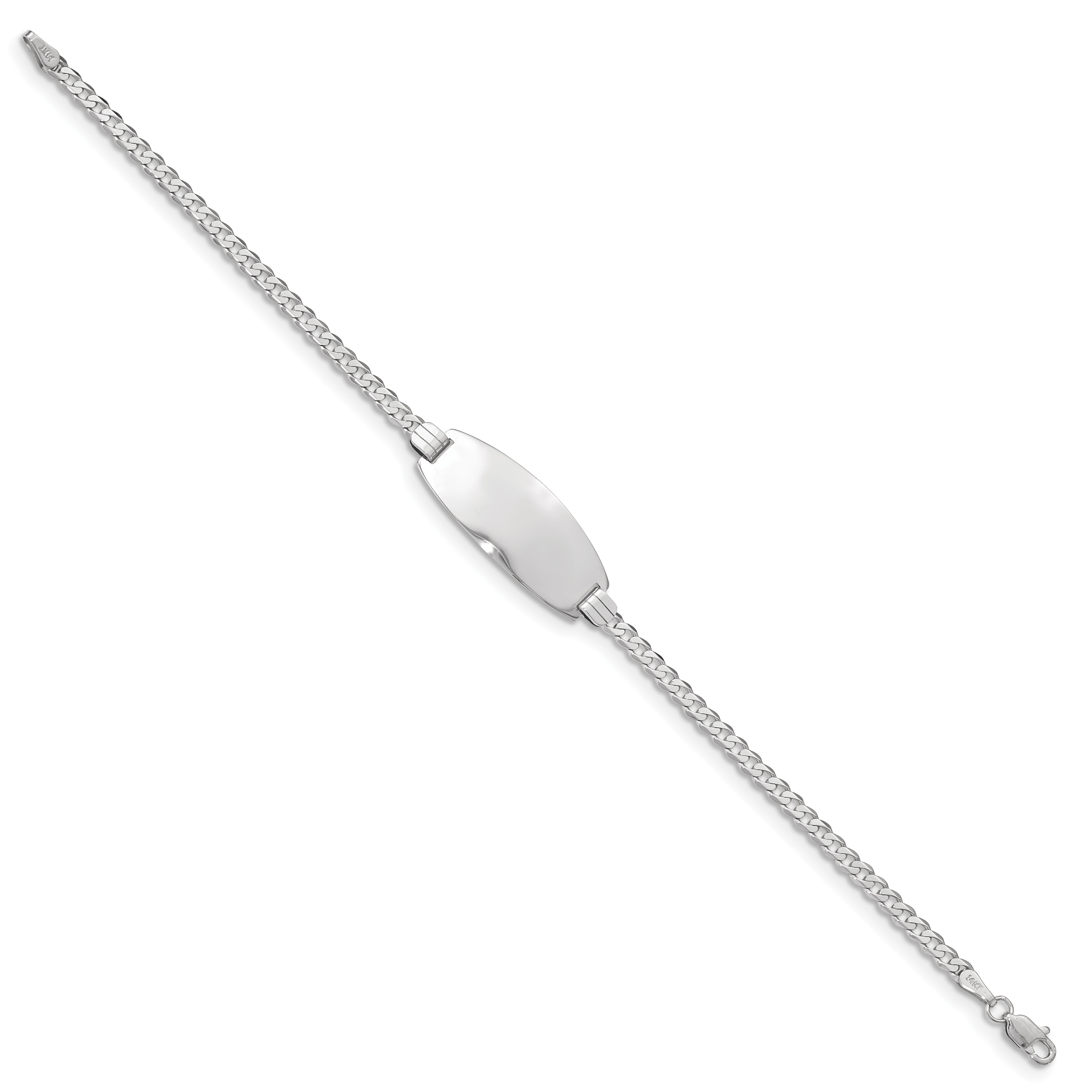 14k White Gold Polished Solid Chain/Solid Plate Curb Link Oval 24x10.5mm Plate 7 inch ID Bracelet LID88W