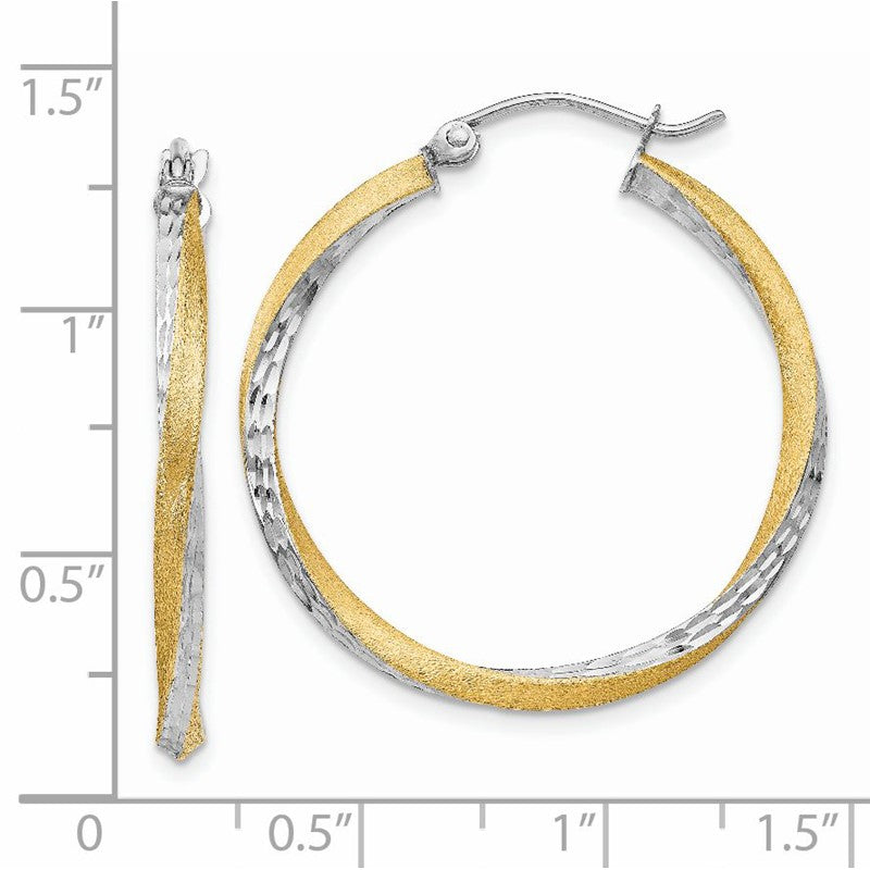14k & Rhodium Diamond-cut 2.5mm Twisted Hoop Earrings TC437