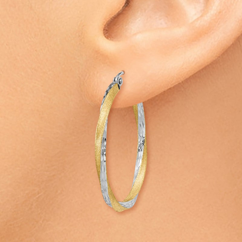 14k & Rhodium Diamond-cut 2.5mm Twisted Hoop Earrings TC437