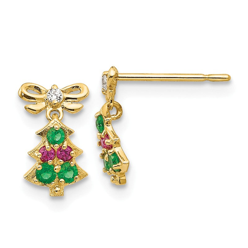 14k Madi K CZ Christmas Tree Dangle Childrens Post Earrings GK844