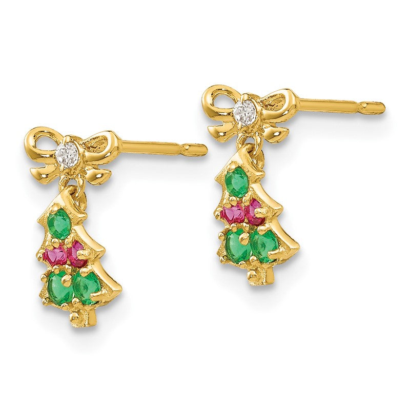 14k Madi K CZ Christmas Tree Dangle Childrens Post Earrings GK844
