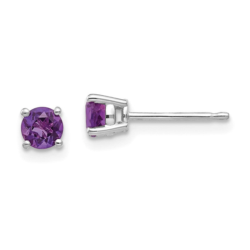 14k White Gold 4mm Round Amethyst Post Earrings XE71WAM