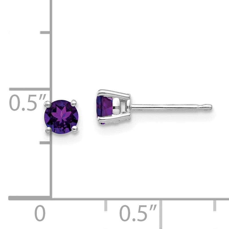 14k White Gold 4mm Round Amethyst Post Earrings XE71WAM