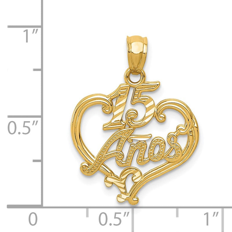 14k Diamond-cut 15 ANOS Heart Pendant C2969