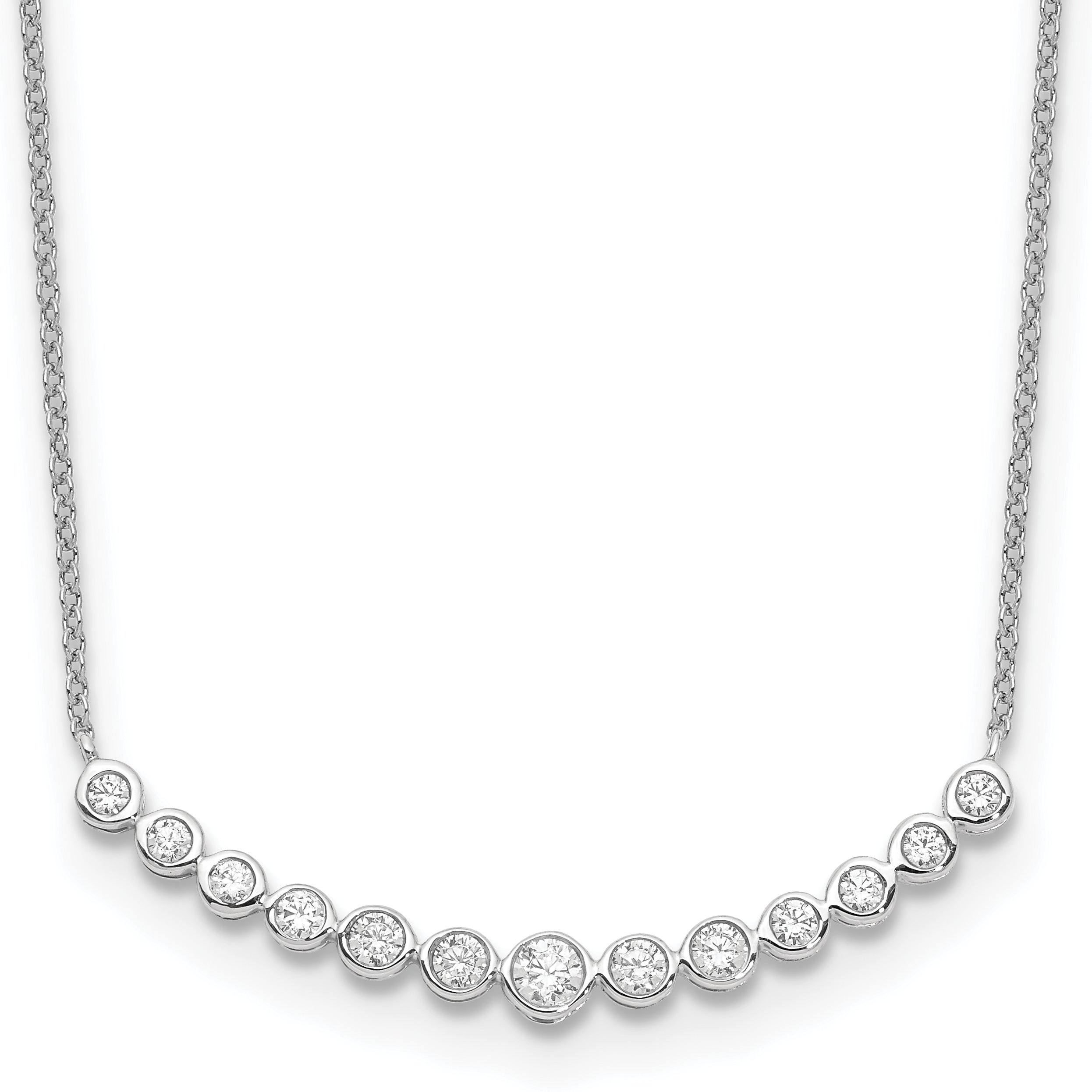 14k White Gold 1/4 carat Diamond Bezel-set Curved Bar 18 inch Necklace PM1005
