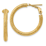 14k 3x26mm Twisted Round Tube Hoop Earrings PRE943