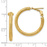 14k 3x26mm Twisted Round Tube Hoop Earrings PRE943
