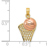 14k Two-tone Basketball Hoop with Ball Pendant K2102