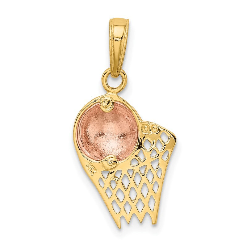 14k Two-tone Basketball Hoop with Ball Pendant K2102