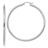 14K White Gold 2.5x55mm Polished Round Tube Hoop Earrings T843