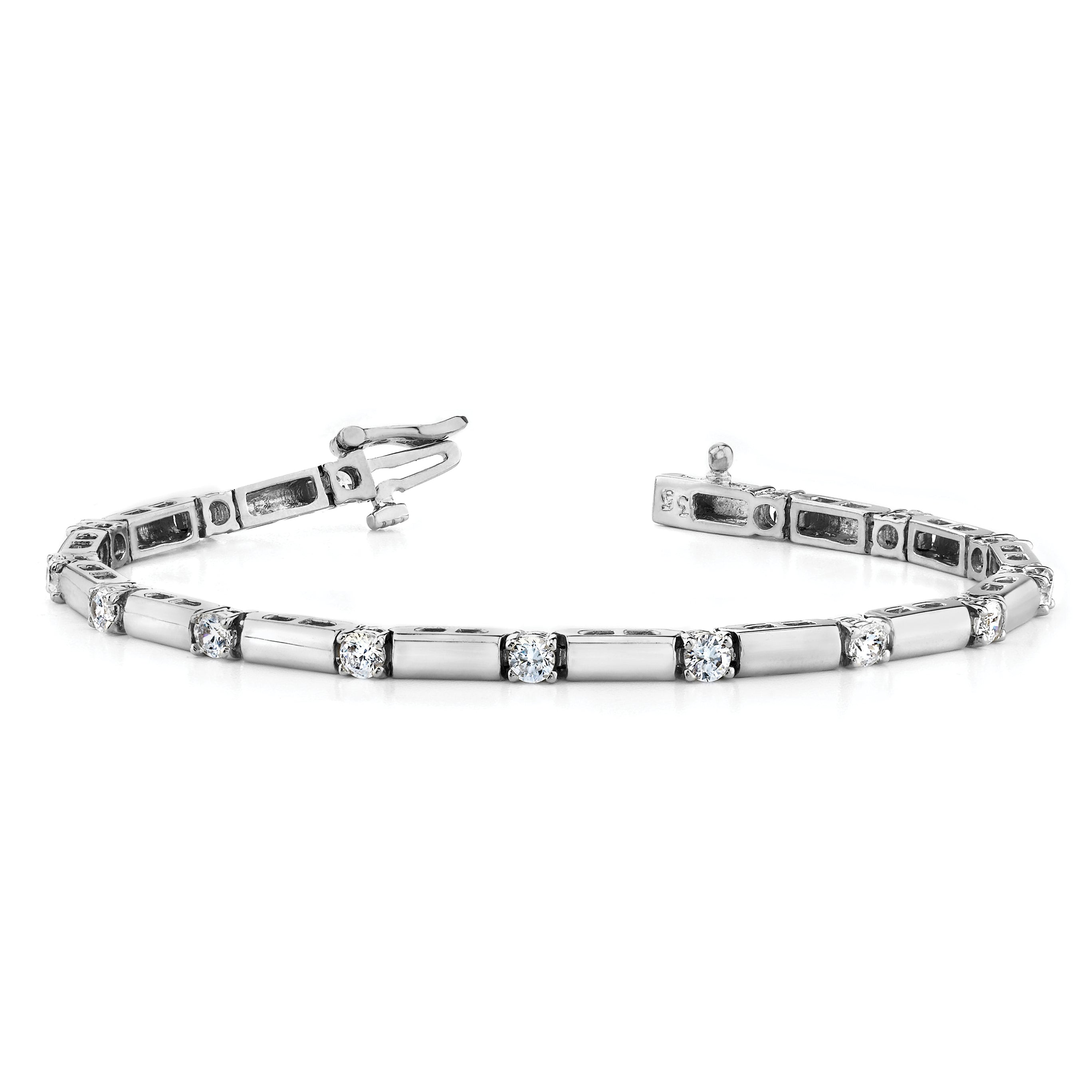 14k White Gold Complete 2.8 carat Round VS Diamond Bar Link 7 inch Tennis Bracelet X2177WVS